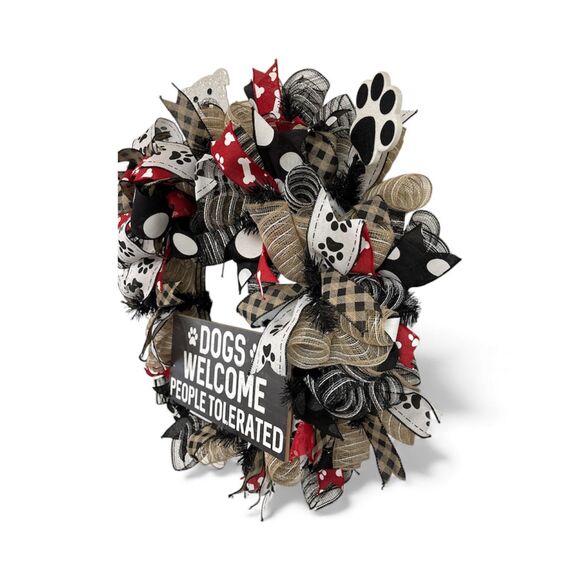 Dogs Welcome People Tolerated Front Door Wreath - Picture 5 of 5